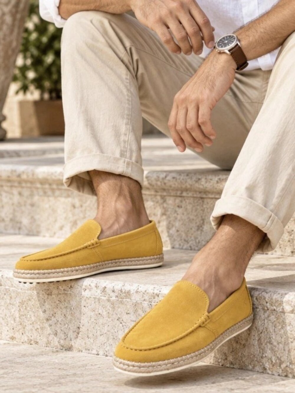 Authentic Tod’s Men’s Mustard Yellow Suede Espadrille Loafers Size 11.5